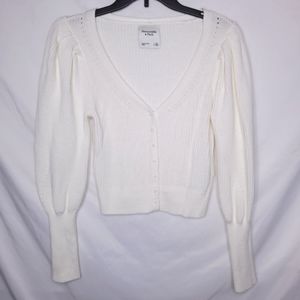 ABERCROMBIE & FITCH Womens White Cropped Cardigan Sweater XS Knit Preppy College